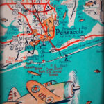 Florida Panhandle Pensacola Beach Retro Map Print Funky Vintage Turquoise  Photo Warrington Us Coast Guard   Etsy.de In Map Of Pensacola Beach Fl