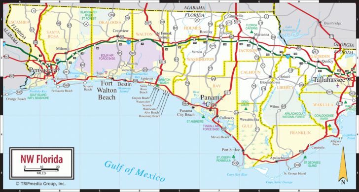 Map of Florida Panhandle Gulf Coast Beaches