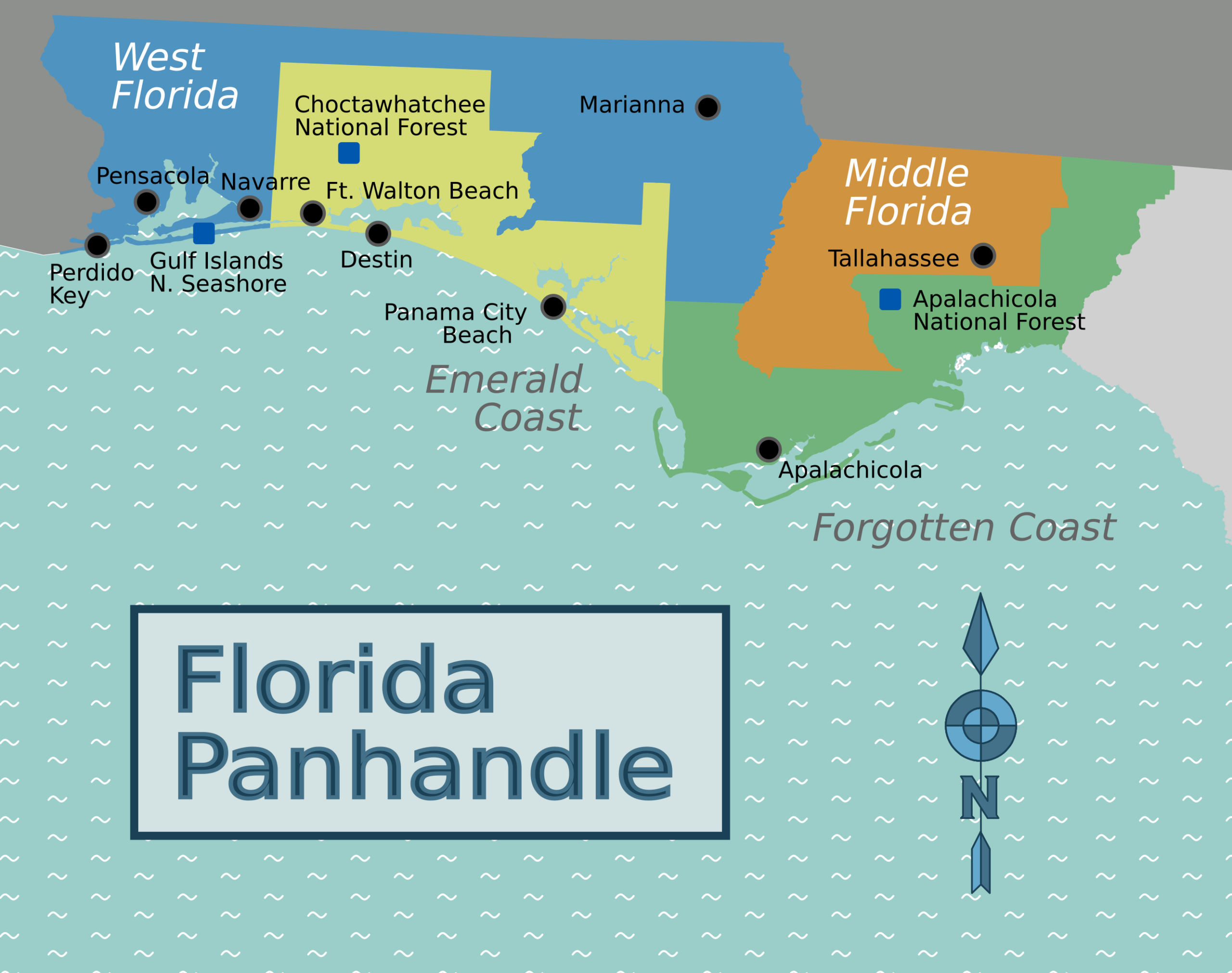 Florida Panhandle – Travel Guide At Wikivoyage for Map Of Florida Beaches Panhandle