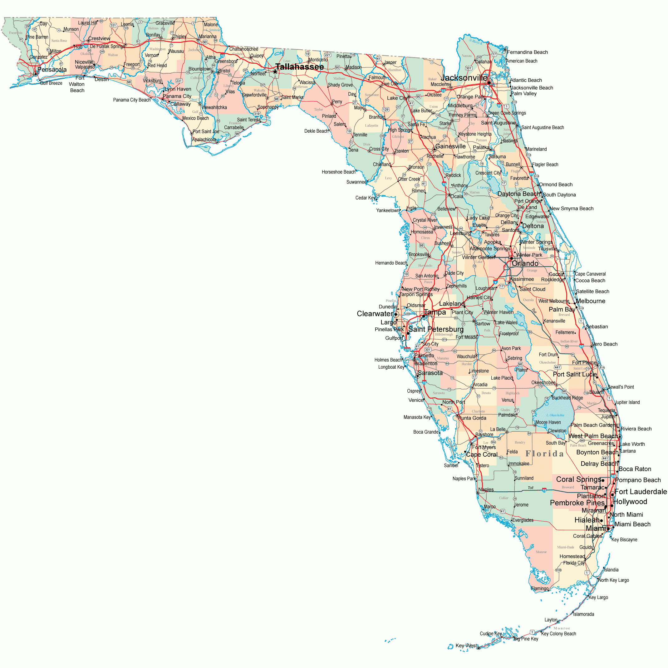 Florida Road Map - Fl Road Map - Florida Highway Map in Map of Northern Florida Gulf Coast