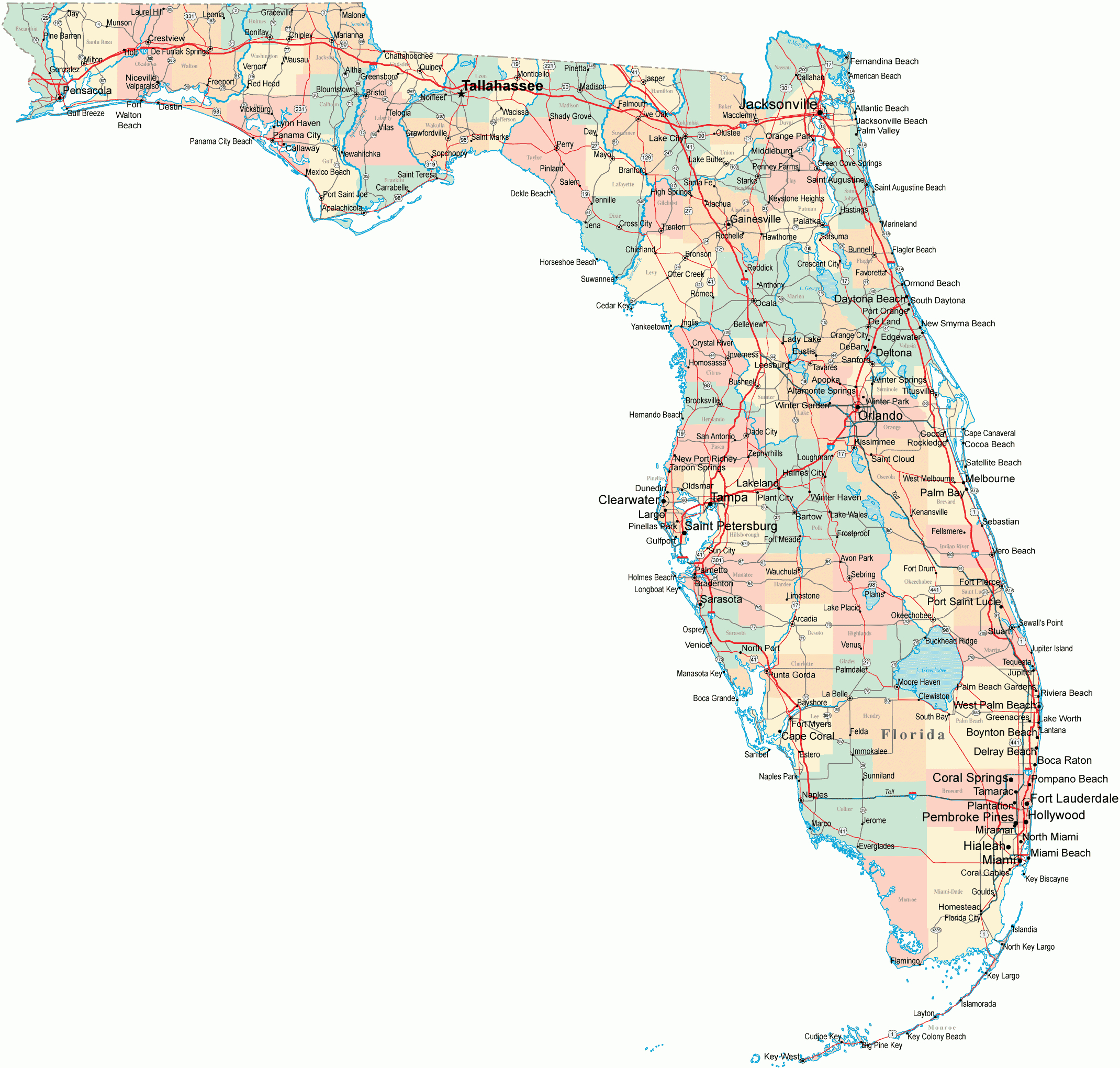 Florida Road Map - Fl Road Map - Florida Highway Map regarding Large Map of Florida West Coast