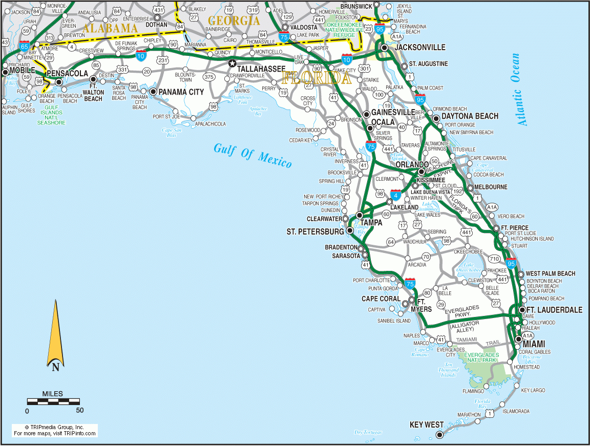 Florida Road Map throughout Road Map of Florida East Coast