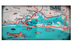 Ft. Walton Beach Destin Retro Beach Map Panoramic Print Funky pertaining to Map of Florida Fort Walton Beach