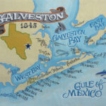 Galveston Texas Karte Druck Strandkunst Küstendeko With Map Of Galveston Island Beaches
