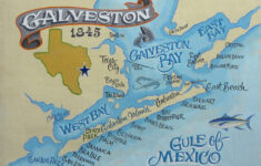 Galveston Texas Karte Druck Strandkunst Küstendeko with Map Of Galveston Texas Beaches
