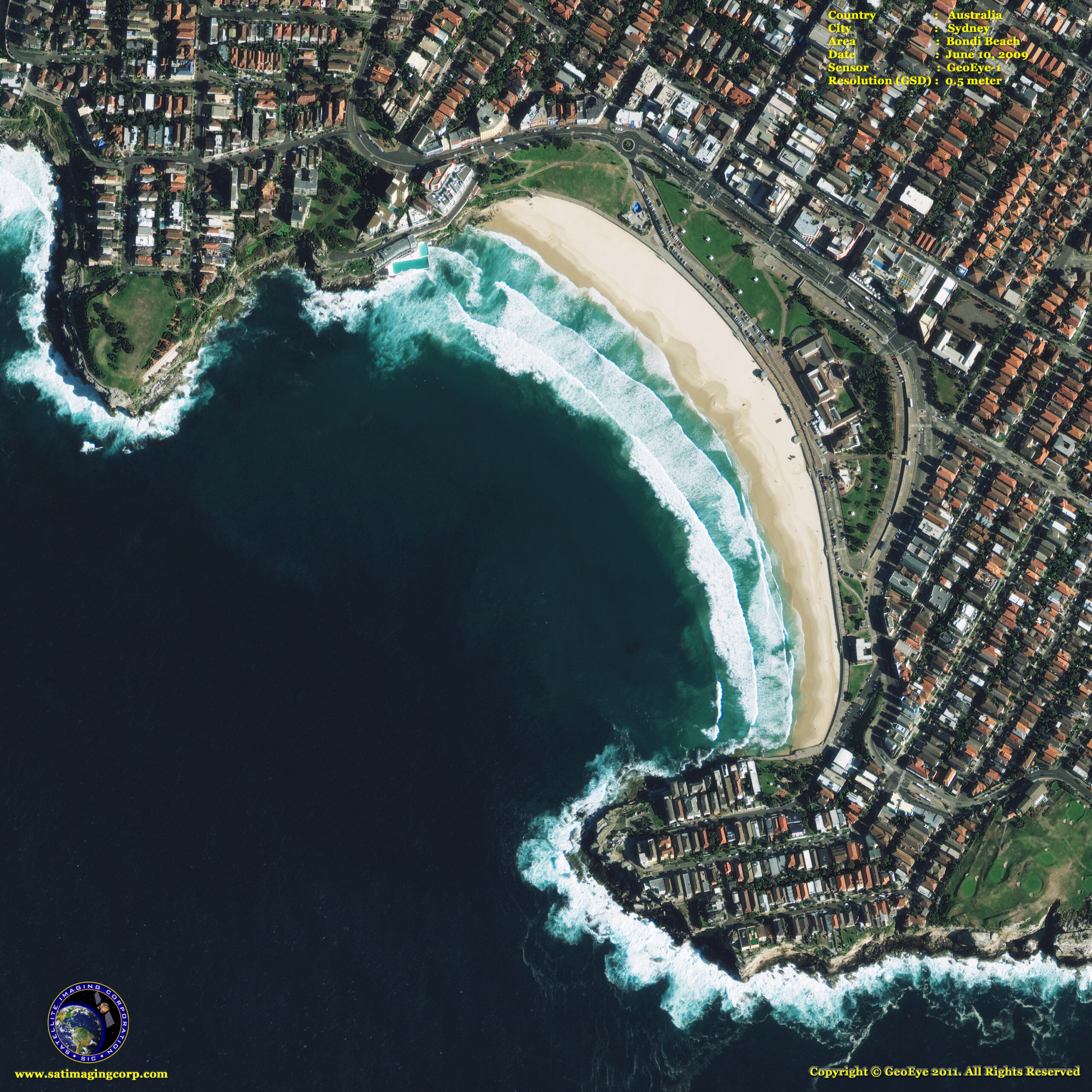 Geoeye-1 Satellite Image Of Bondi Beach, Sydney | Satellite for Map Of Bondi Beach Sydney Australia