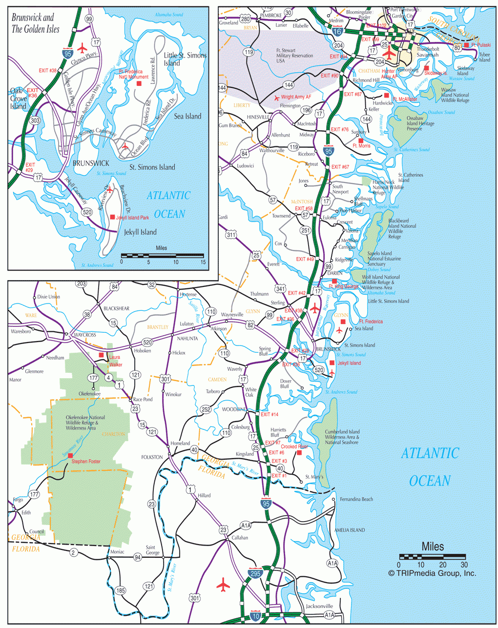 Georgia Coast Road Map for Map Of Beaches In Georgia