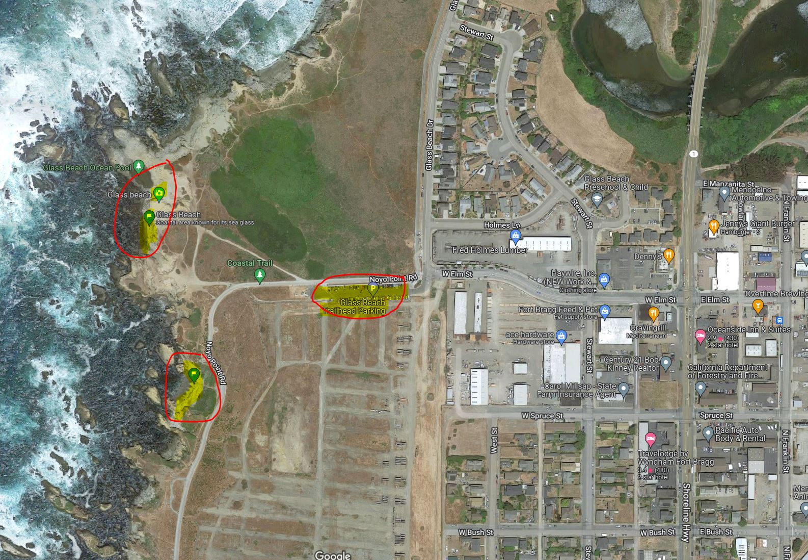Glass Beach, Fort Bragg within Map of Glass Beach California