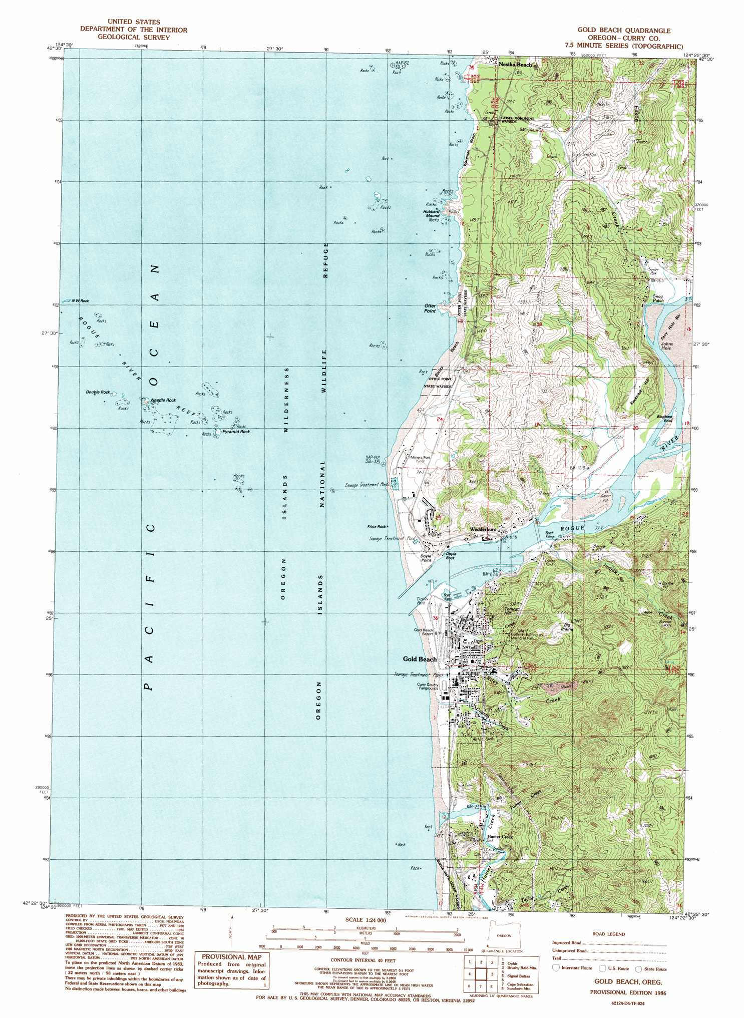 Gold Beach Topographic Map 1:24,000 Scale, Oregon in Map of Gold Beach Oregon