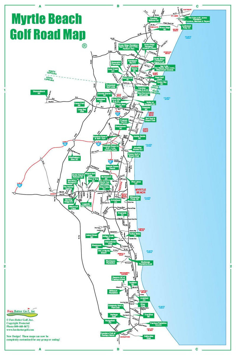 Golf Road Map - Myrtle Beach Golf Map - Golf Travel Map - Golf in Myrtle Beach Map Golf Courses