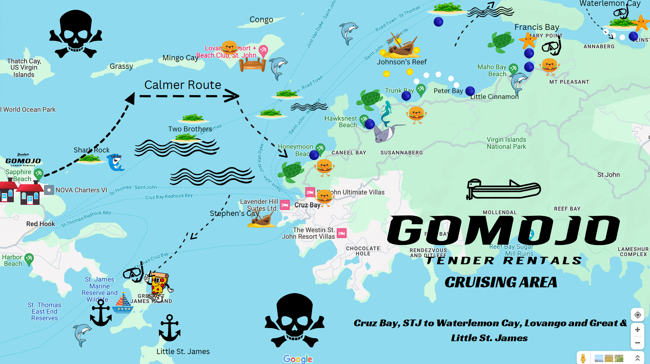 Gomojo Tender Rentals I Where Can We Go I St. Thomas Bareboat in Map Of St John Beaches