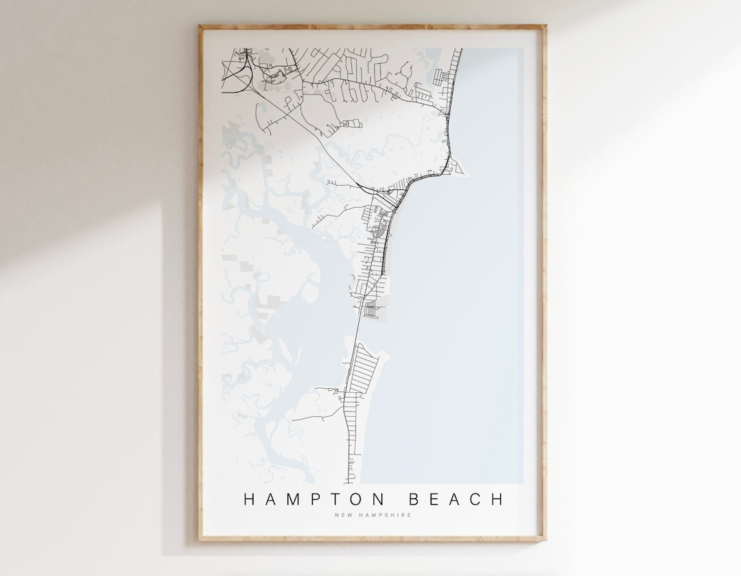 Hampton Beach Map Print, Hampton Beach New Hampshire, Coastal Decor, New Hampshire Map Print, Beach House Decor, Hampton Beach Gift - Etsy for Map Of New Hampshire Beaches