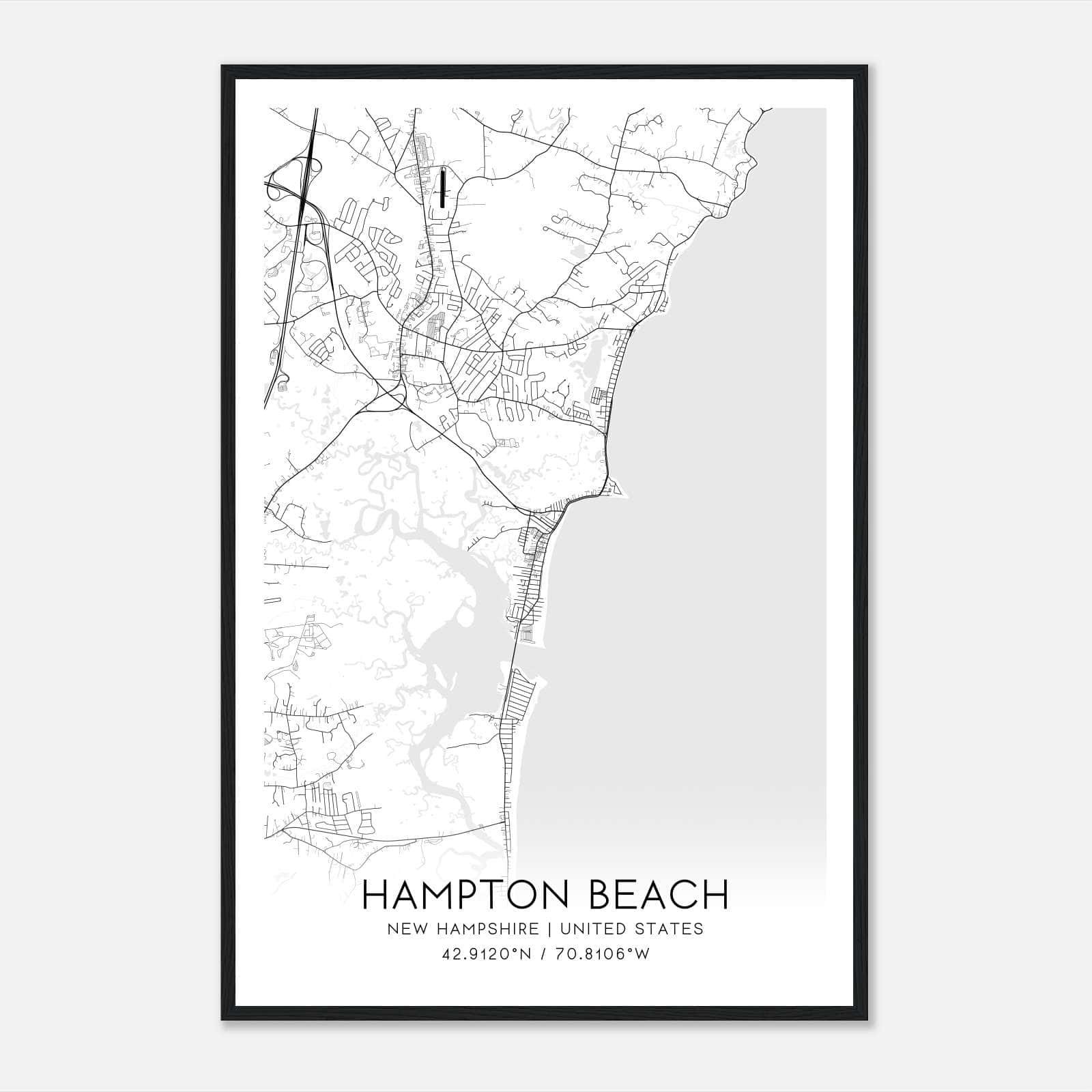 Hampton Beach New Hampshire Map Poster, Modern Home Decor Wall Art Print - Custom Maps &amp;amp; Posters inside Hampton Beach New Hampshire Map