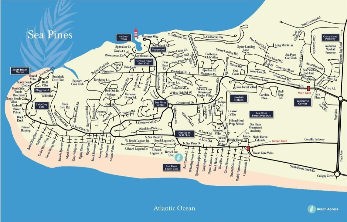 Hilton Head Island Maps regarding Sea Pines Beach Access Map