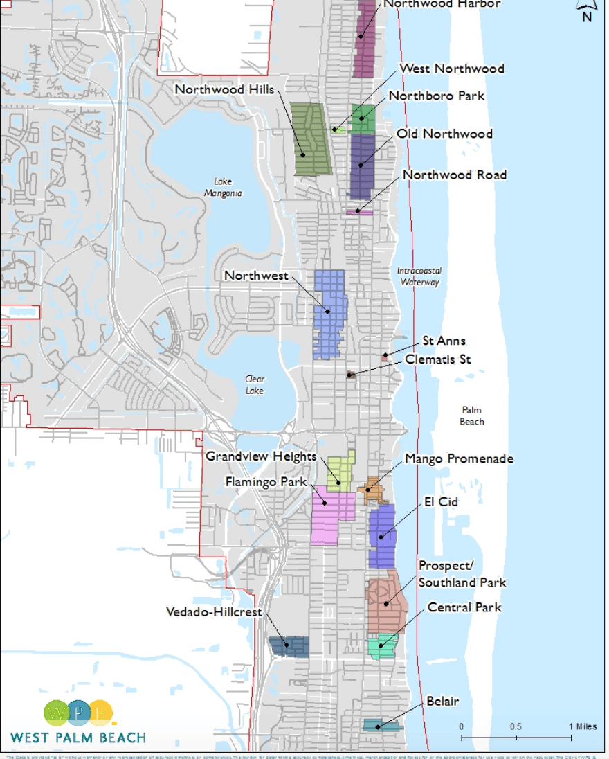 Historic Districts Of Palm Beach And W. Palm Beach - Great Runs throughout Map of Palm Beach and West Palm Beach