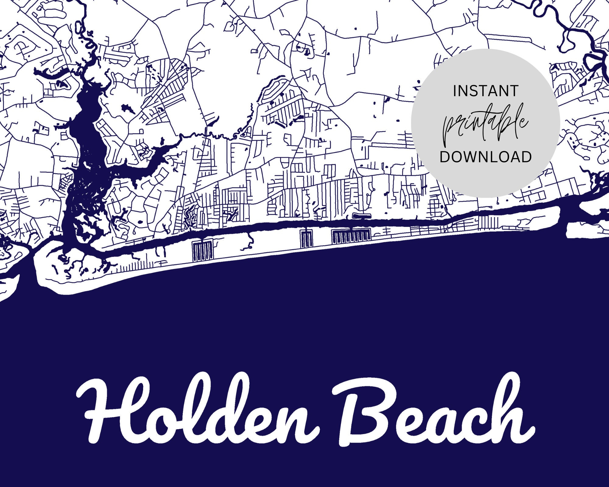 Holden Beach North Carolina Karte Sofortiger Digitaler Download pertaining to Holden Beach North Carolina Map