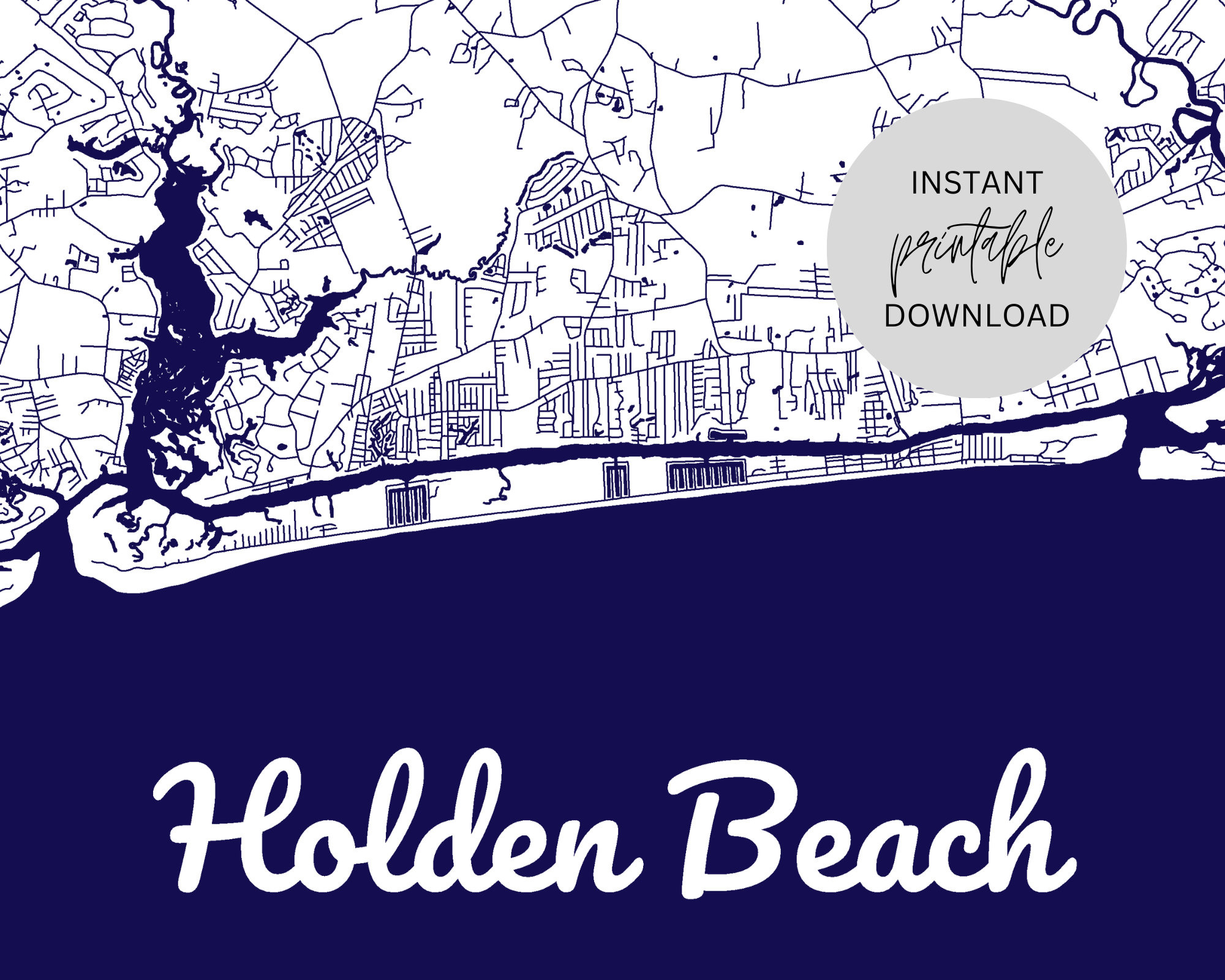 Holden Beach North Carolina Karte Sofortiger Digitaler Download throughout Map of Holden Beach Nc