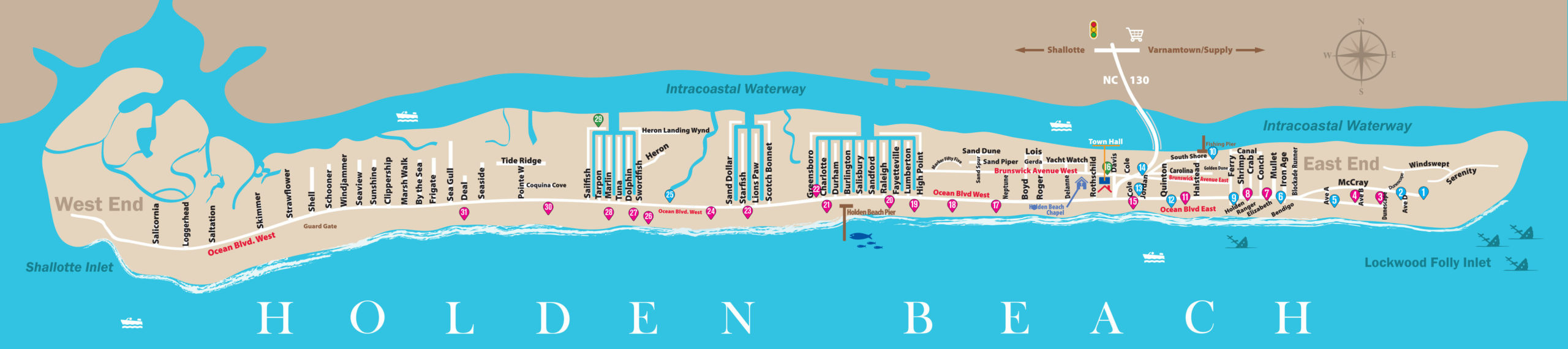 Holden Beach Vacation Rental Island Map | Proactive Vacations intended for Map of Holden Beach Nc