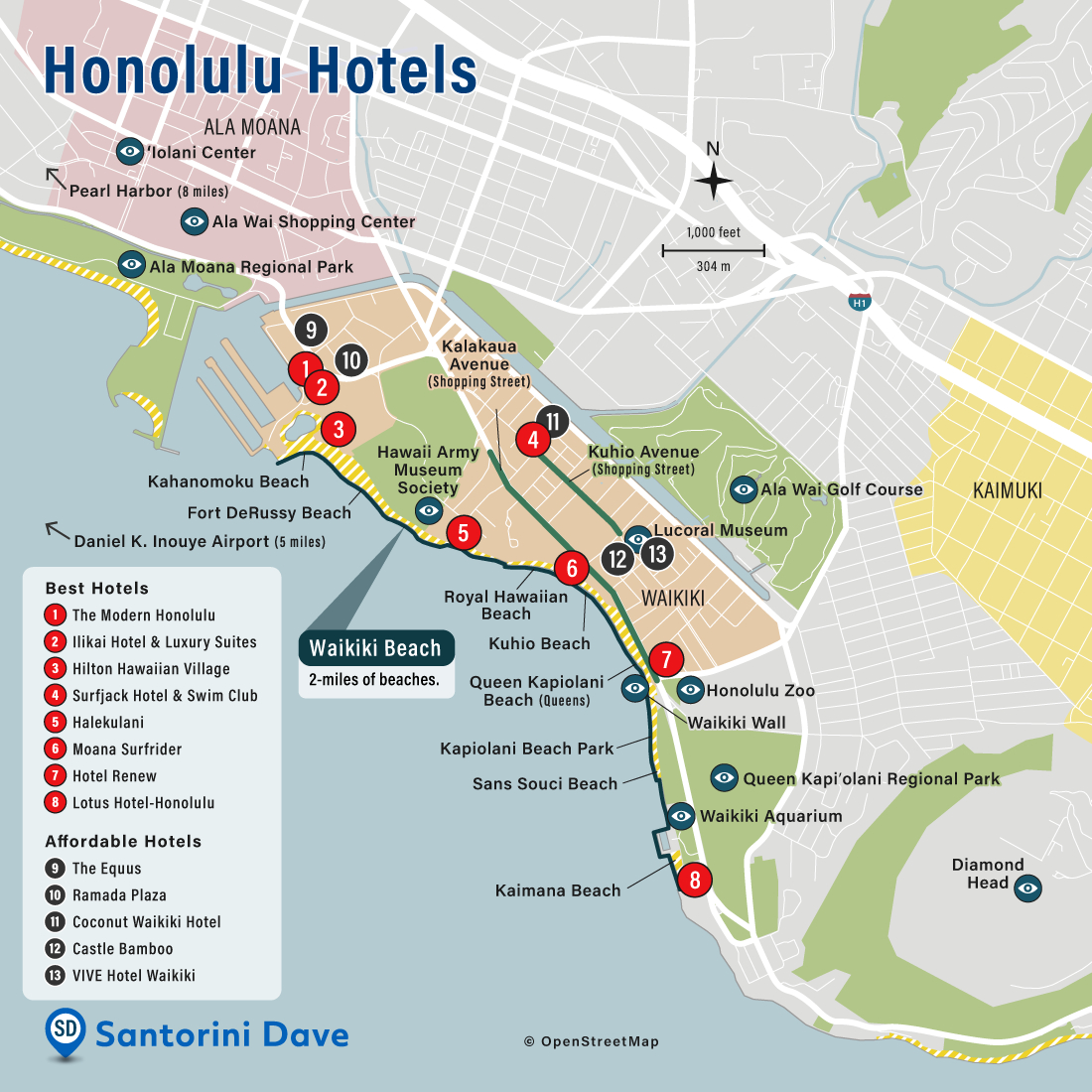 Honolulu Hotel Map - Best Areas, Neighborhoods, &amp;amp; Places To Stay throughout Map of Waikiki Beach Hotels