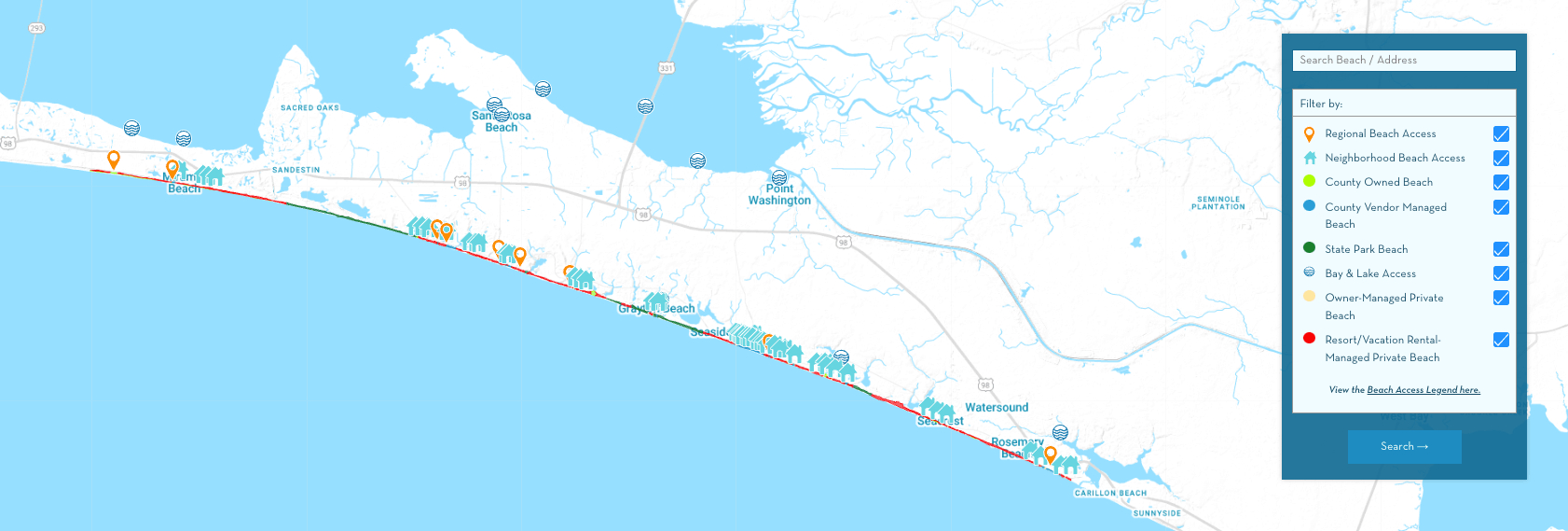 How To Access The Beach In South Walton intended for Walton County Beach Access Map