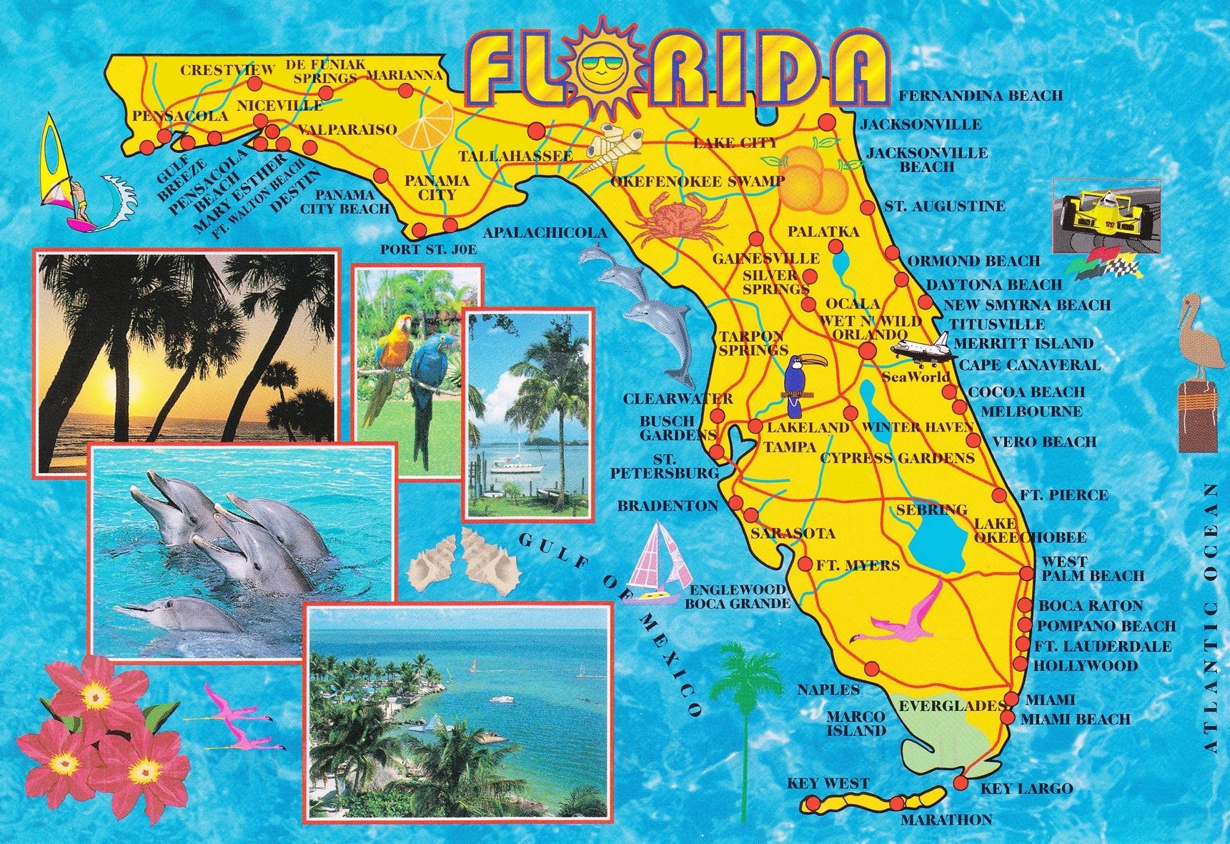 Illustrated Tourist Map Of Florida - Ontheworldmap with regard to Tourist Map of Florida East Coast