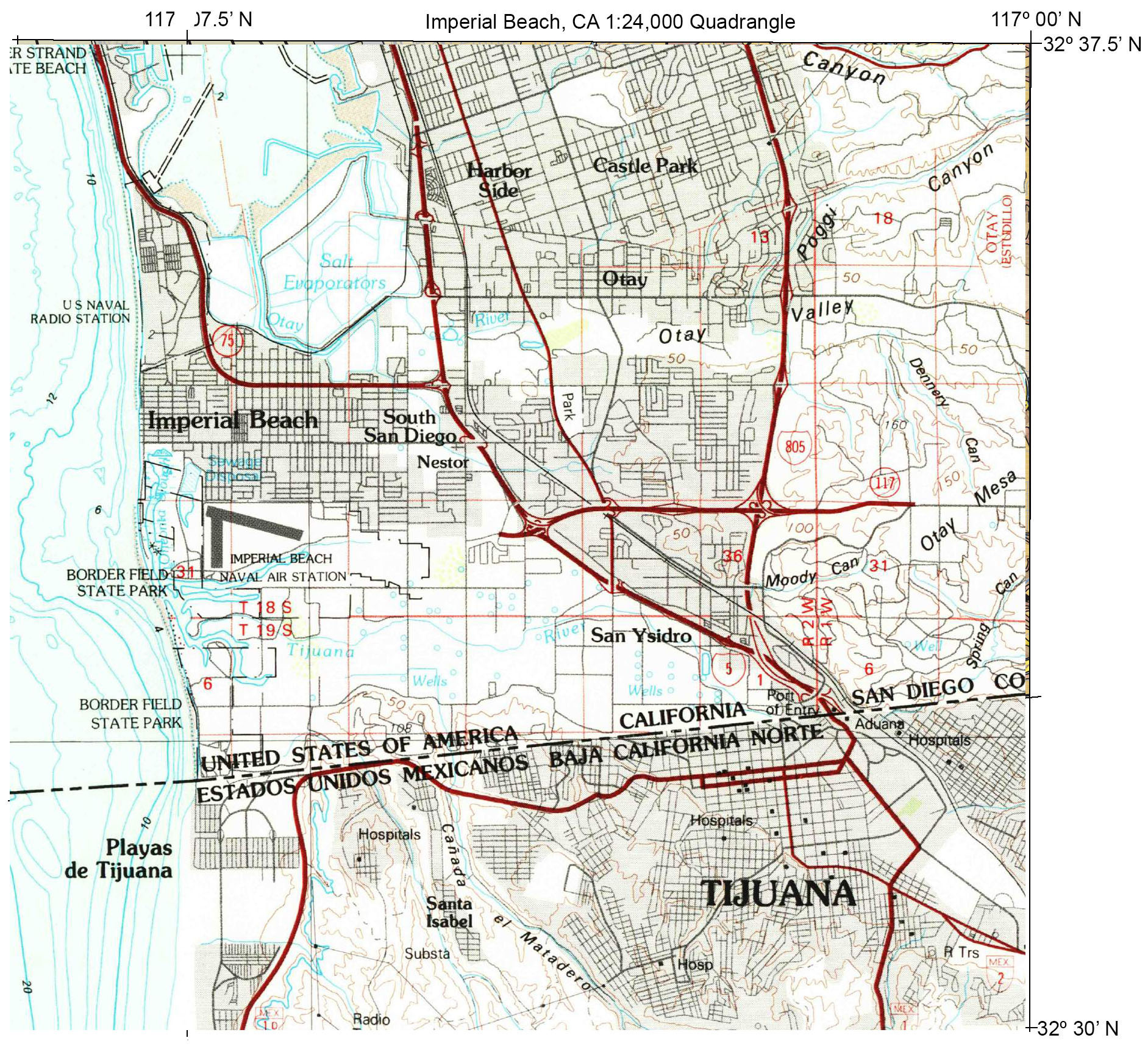 Imperial Beach Quadrangle, San Diego County, California, 7.5 Minute regarding Map of Imperial Beach California