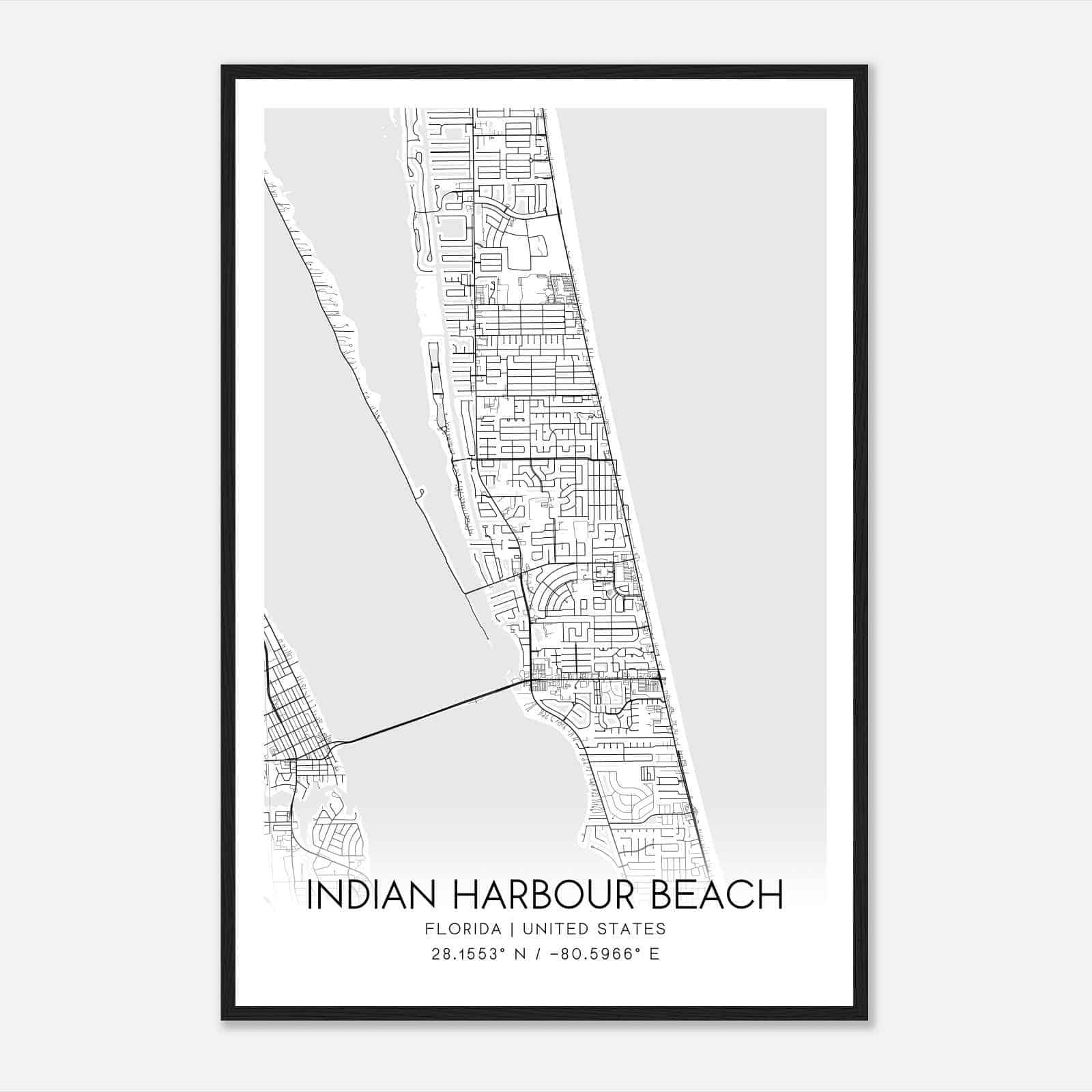 Indian Harbour Beach Florida Map Poster, Modern Home Decor Wall Art Print - Custom Maps &amp;amp; Posters for Indian Harbor Beach Fl Map