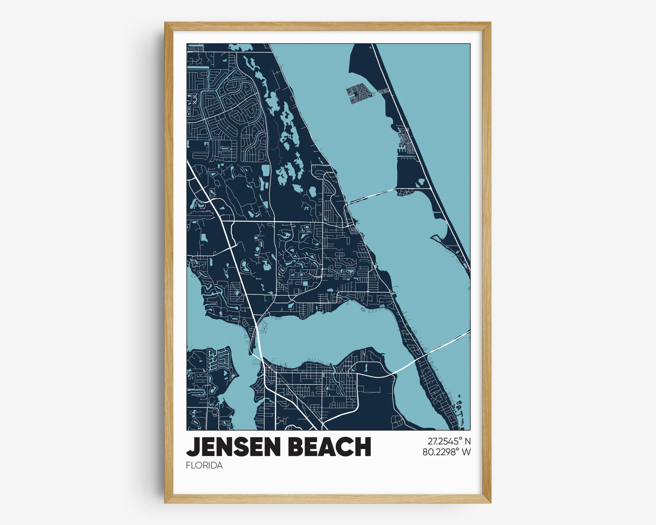 Jensen Beach Fl Map Print, Florida Wall Art, Jensen Beach Fl within Map of Florida Jensen Beach