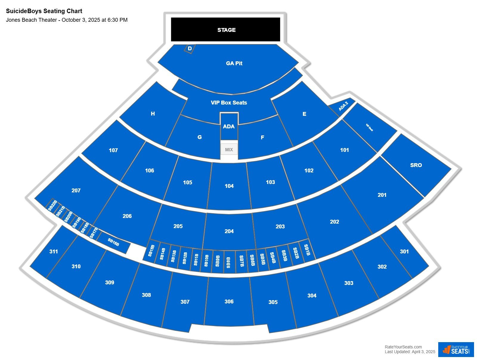 Jones Beach Theater Seating Chart - Rateyourseats within Jones Beach Concert Seating Map