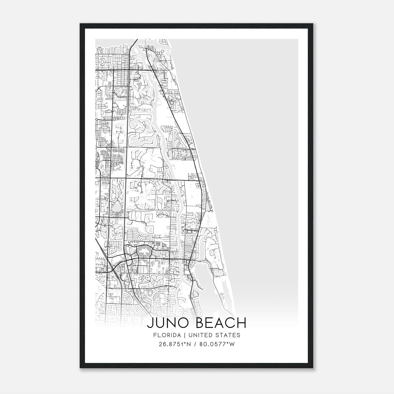 Juno Beach Florida Map Poster, Modern Home Decor Wall Art Print - Custom Maps &amp;amp; Posters intended for Map of Juno Beach Florida