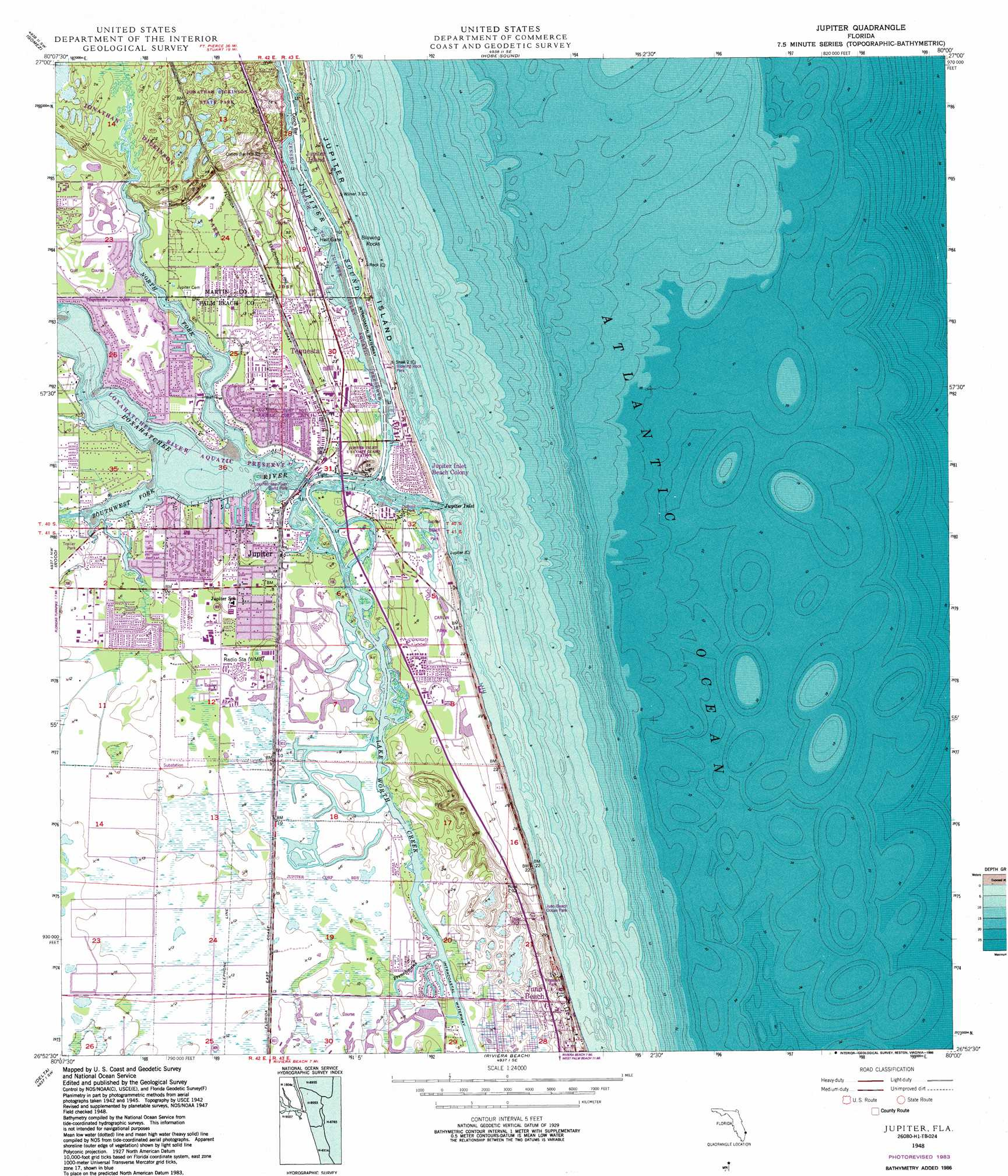 Jupiter Topographic Map 1:24,000 Scale, Florida for Map Of Jupiter Beach Florida