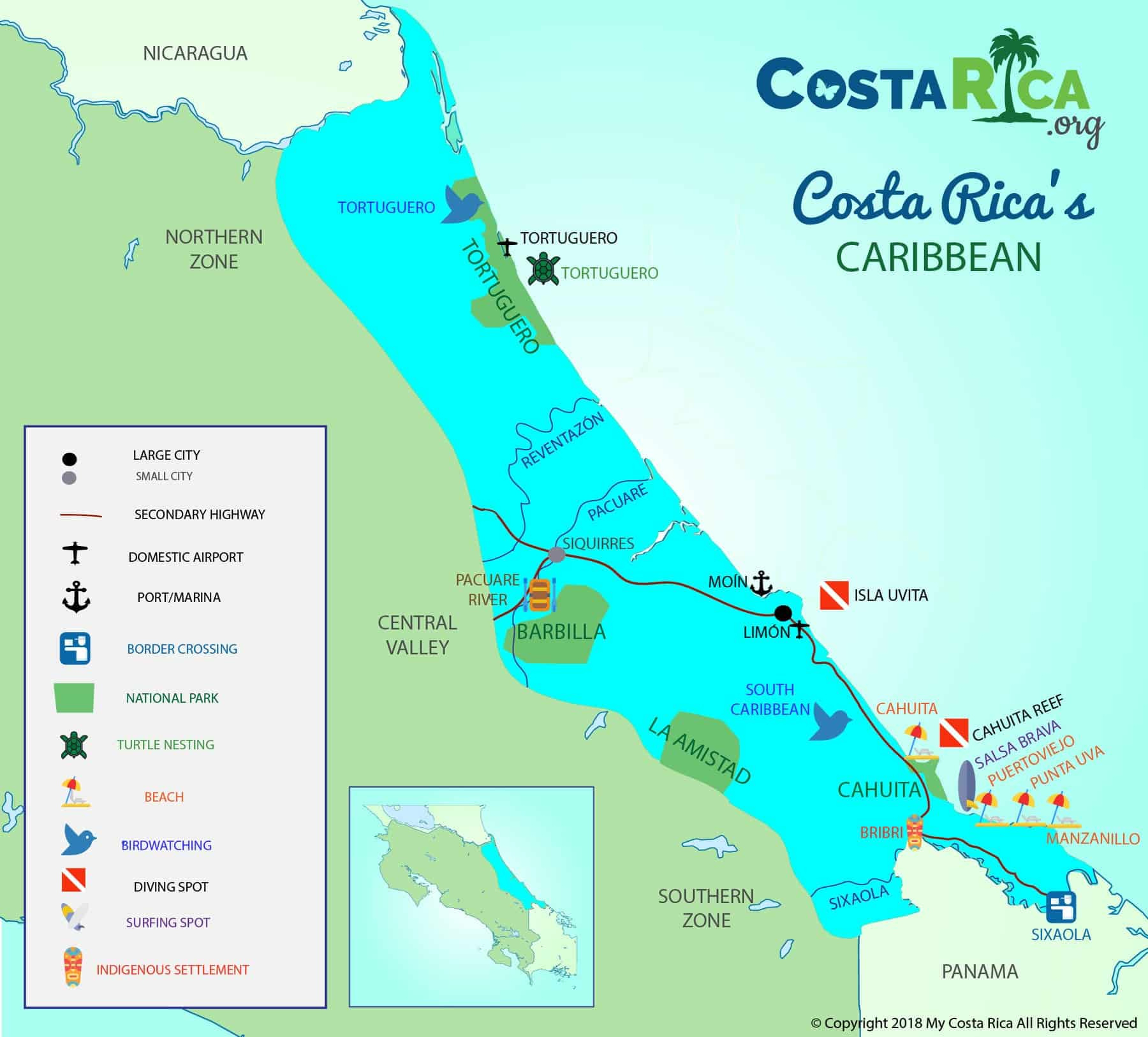 Karibikküste In Costa Rica - Puerto Viejo, Cahuita &amp;amp; Punta Uva regarding Map Of Beaches In Costa Rica
