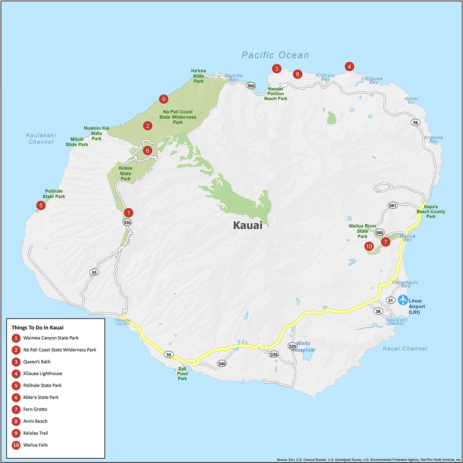 Kauai Island Map, Hawaii - Gis Geography in Map of Kauai Hawaii Beaches