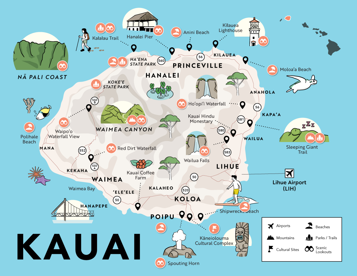 Kauai Maps: Top Attractions, Regions & Points Of Interest with regard to Map of Beaches on Kauai