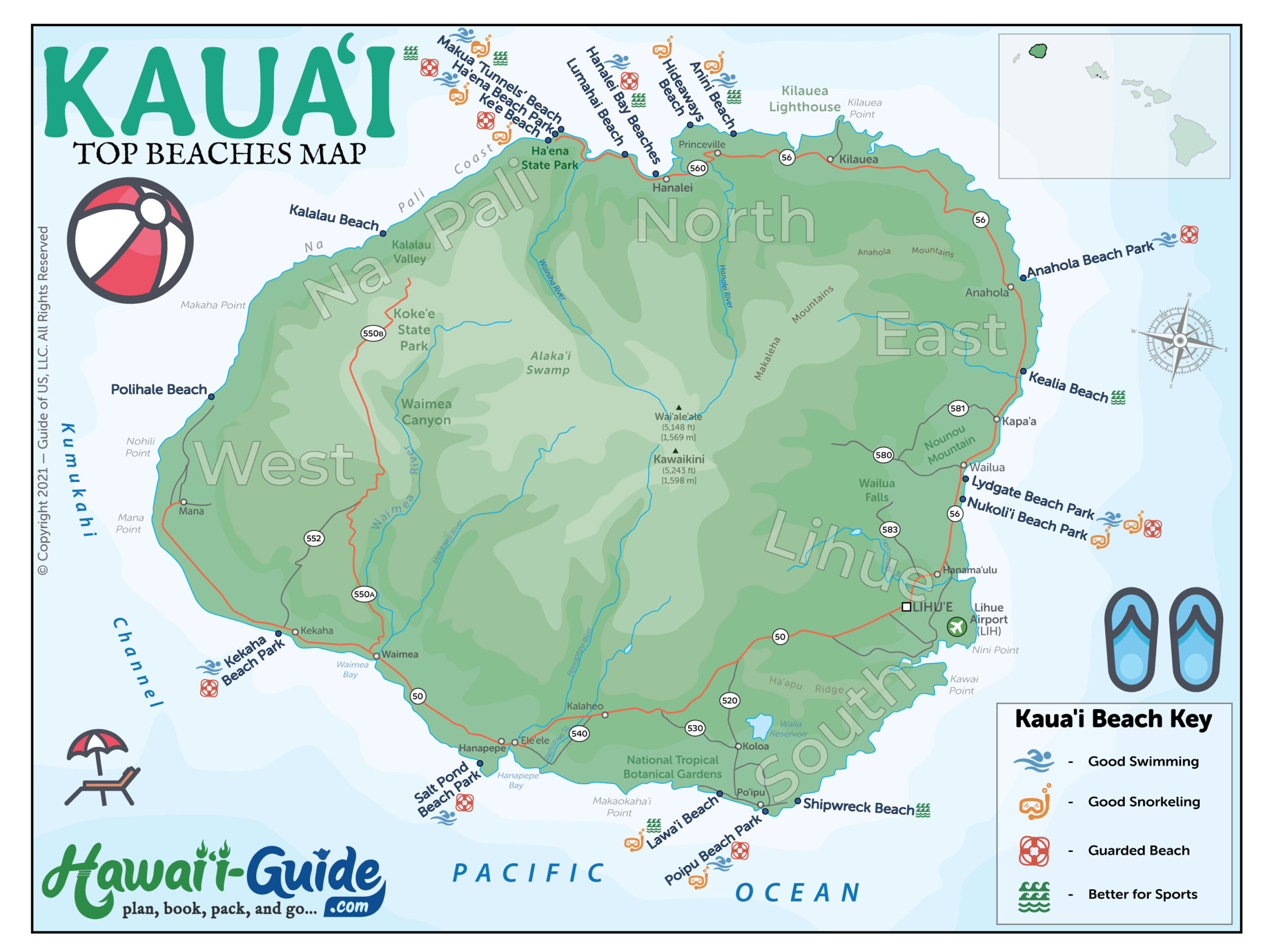 Kauai Top 20+ Beaches To Visit + Map & Directions | Kauai Beach Guide inside Map of Kauai Hawaii Beaches