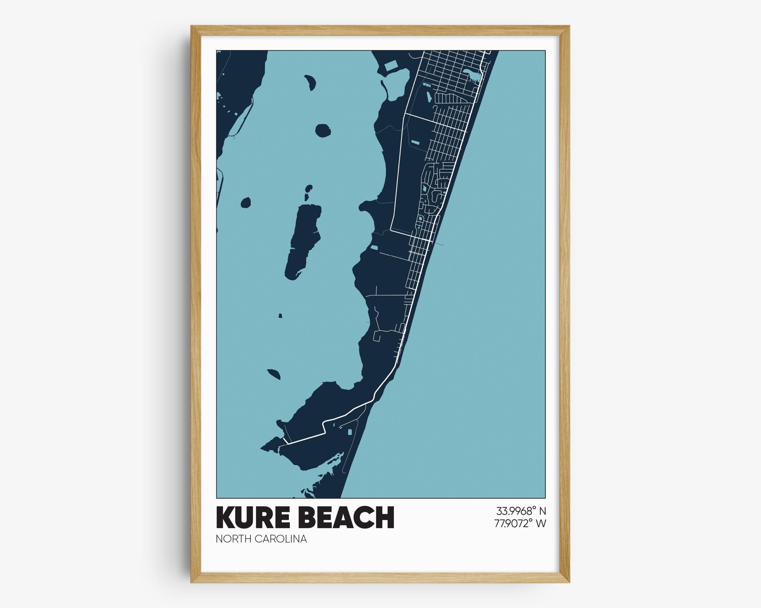 Kure Beach Map Print, North Carolina Wall Art, Kure Beach Nc for Kure Beach North Carolina Map
