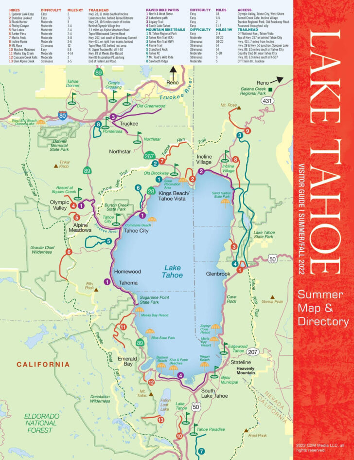 Map of Lake Tahoe Beaches