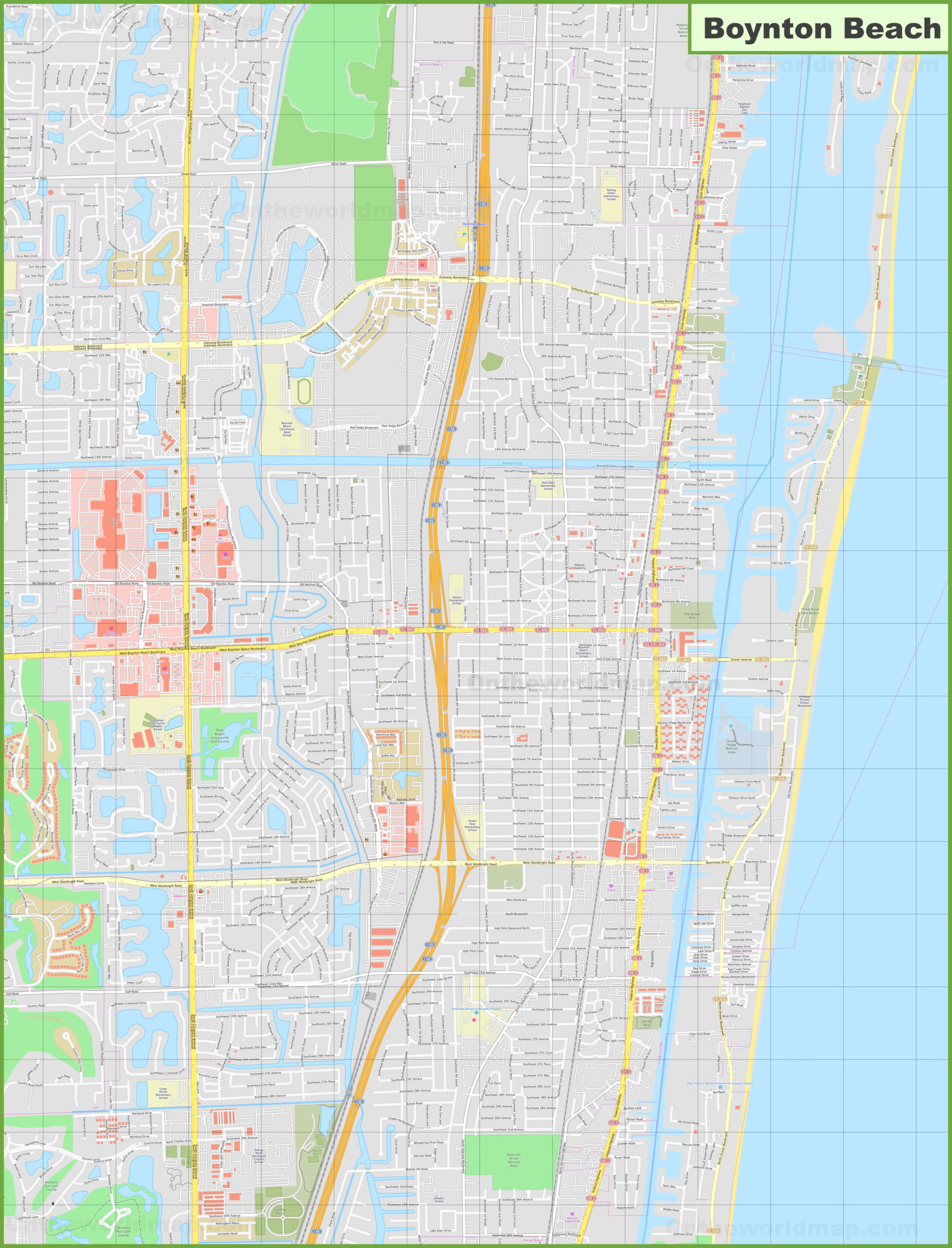Large Detailed Map Of Boynton Beach - Ontheworldmap pertaining to Map of Florida Boynton Beach
