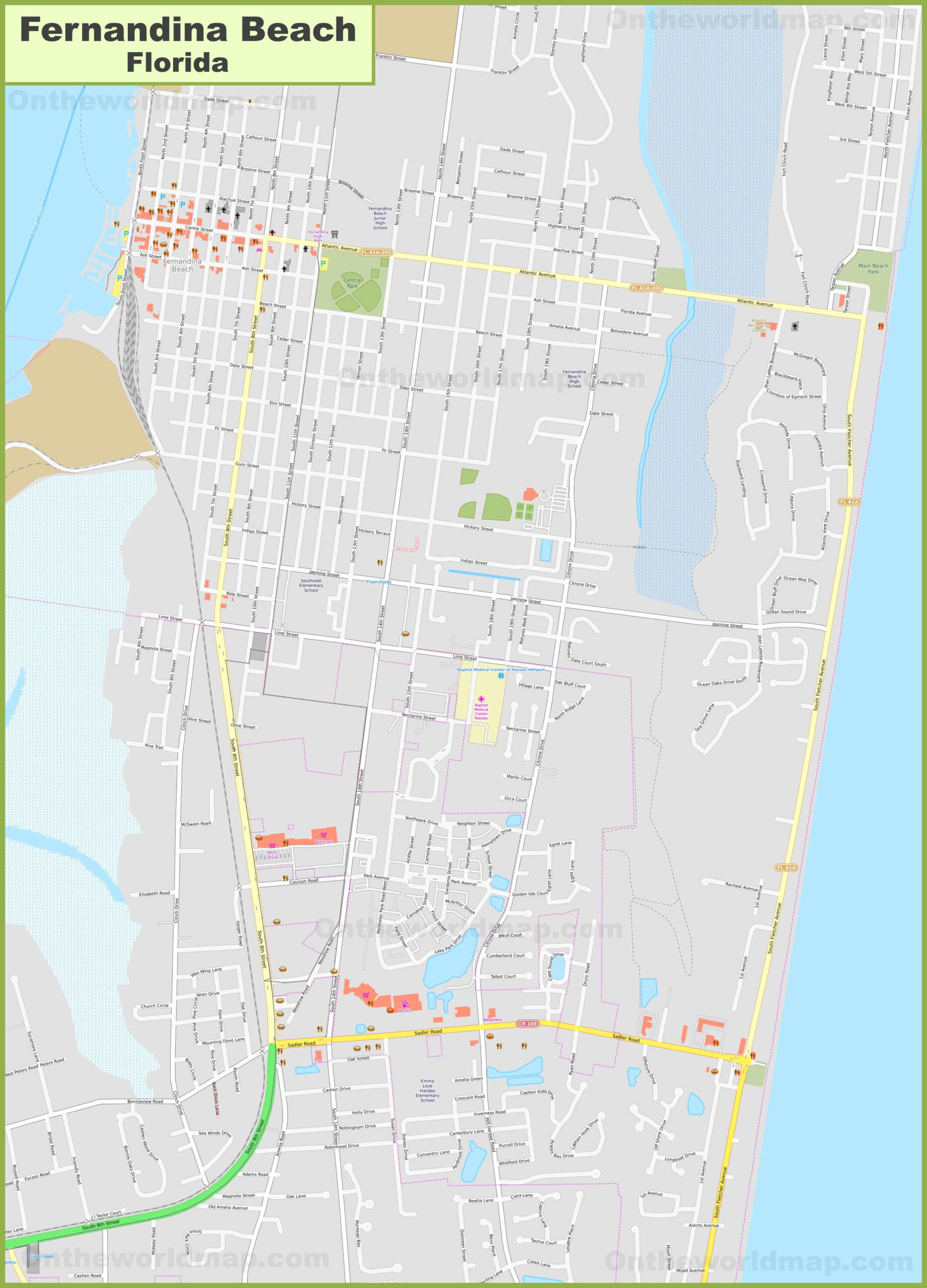 Large Detailed Map Of Fernandina Beach - Ontheworldmap regarding Map of Fernandina Beach Fl