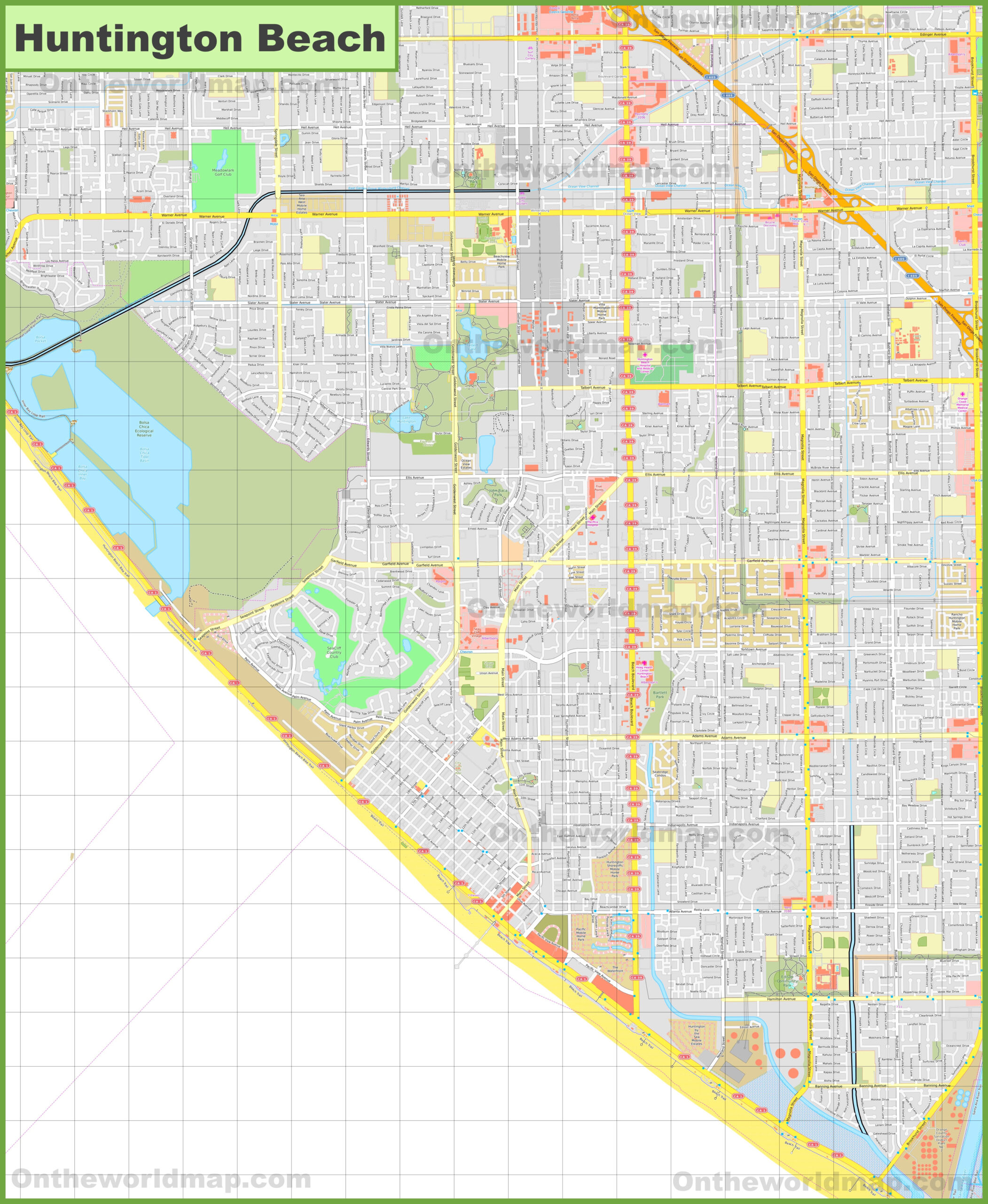 Large Detailed Map Of Huntington Beach - Ontheworldmap regarding City Of Huntington Beach Map