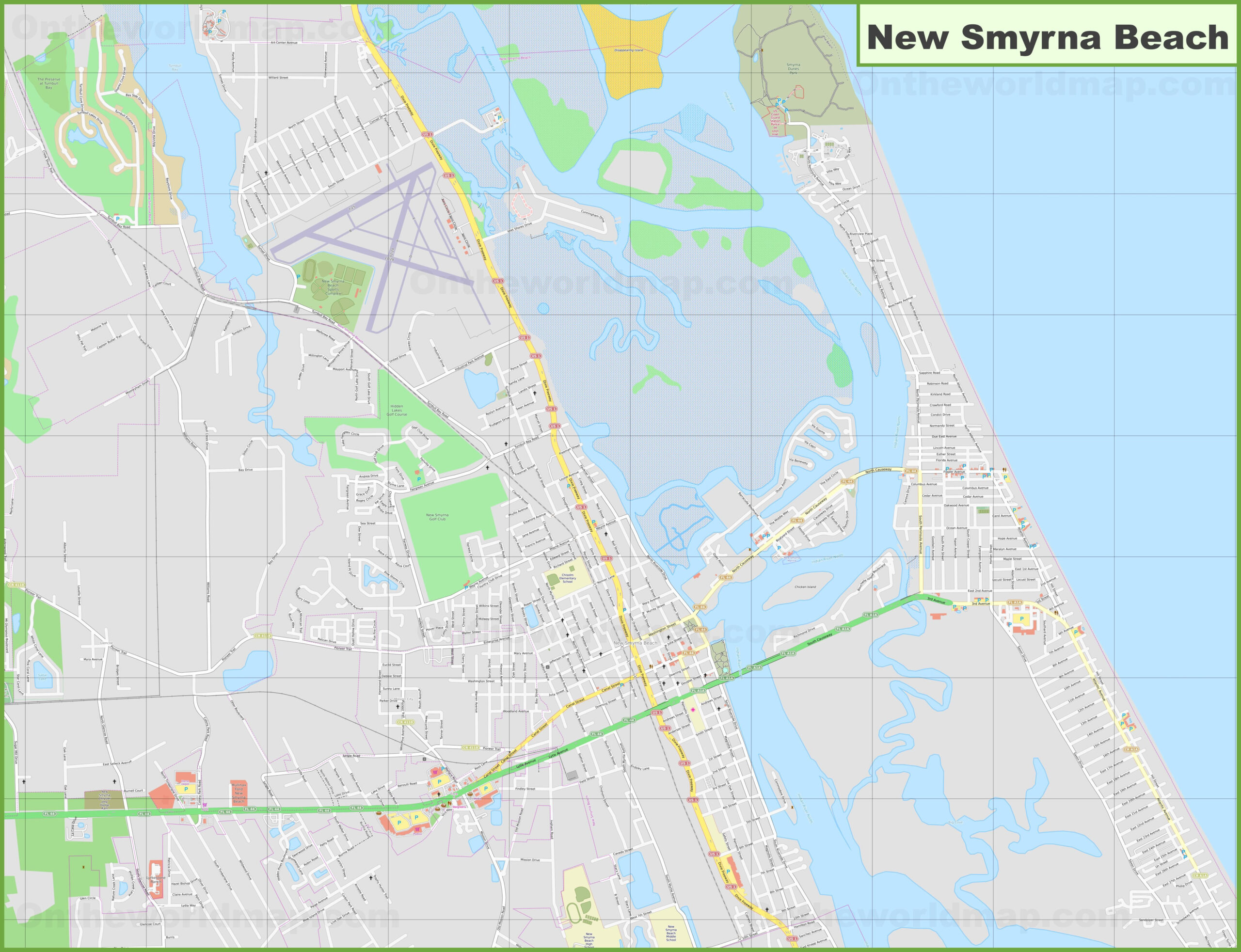 Large Detailed Map Of New Smyrna Beach - Ontheworldmap in Map of Smyrna Beach Florida