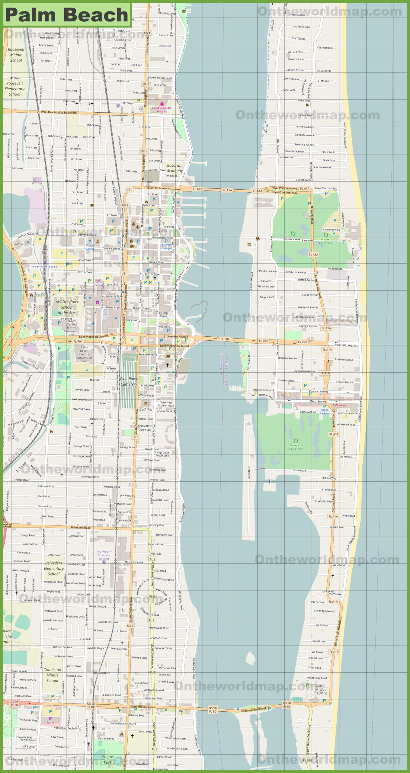 Large Detailed Map Of Palm Beach - Ontheworldmap pertaining to Map Of Town Of Palm Beach