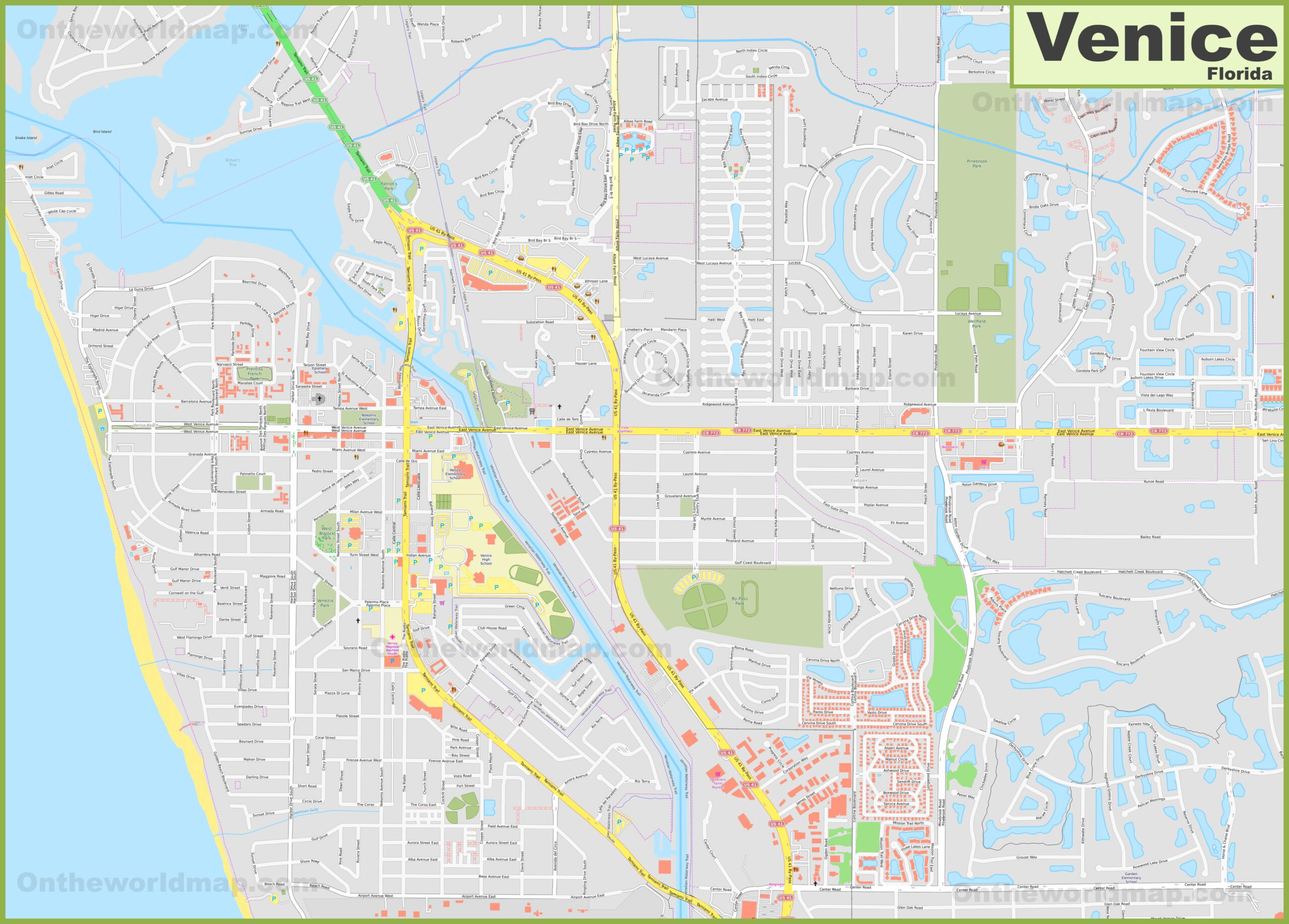 Large Detailed Map Of Venice (Florida) - Ontheworldmap in Map Of Venice Beach Fl
