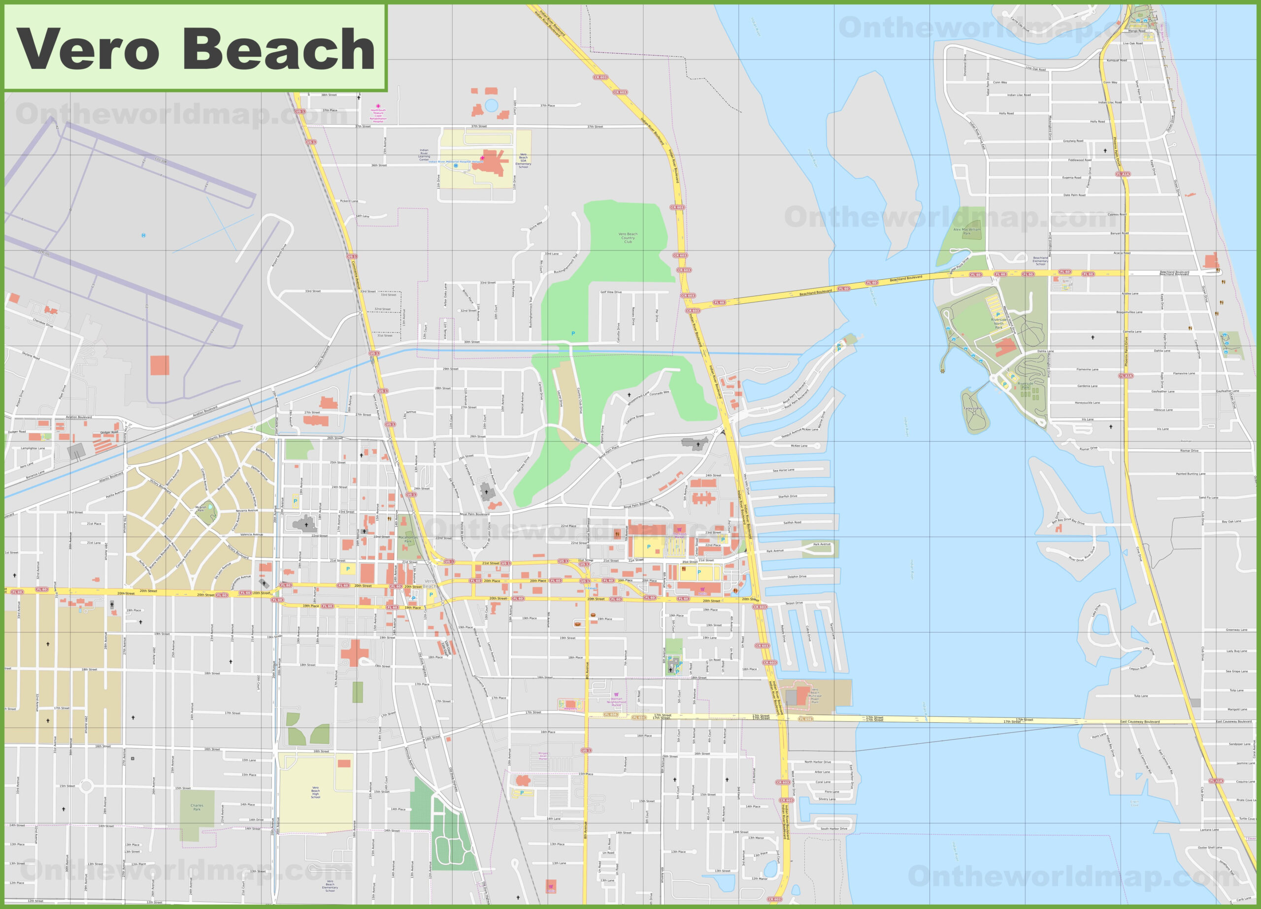 Large Detailed Map Of Vero Beach - Ontheworldmap for Vero Beach Fl Map of Florida