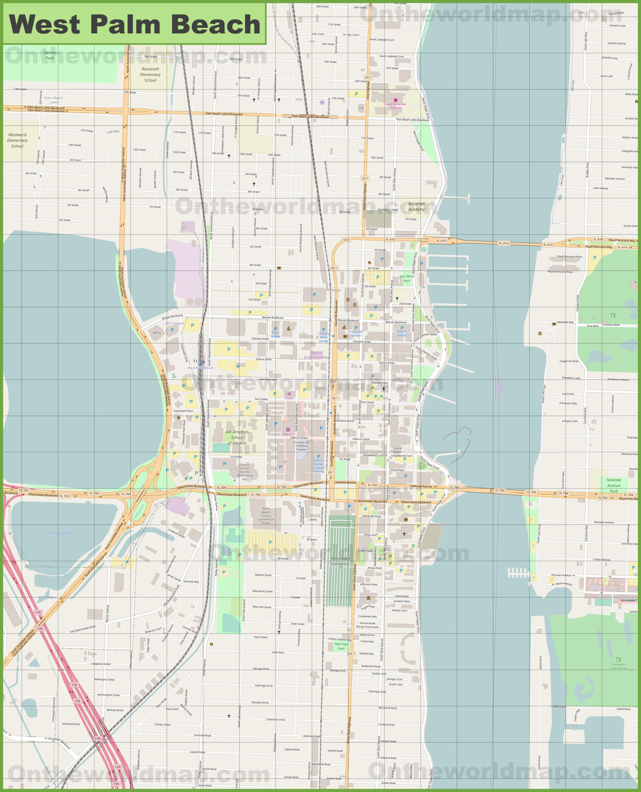 Large Detailed Map Of West Palm Beach - Ontheworldmap regarding West Palm Beach City Map