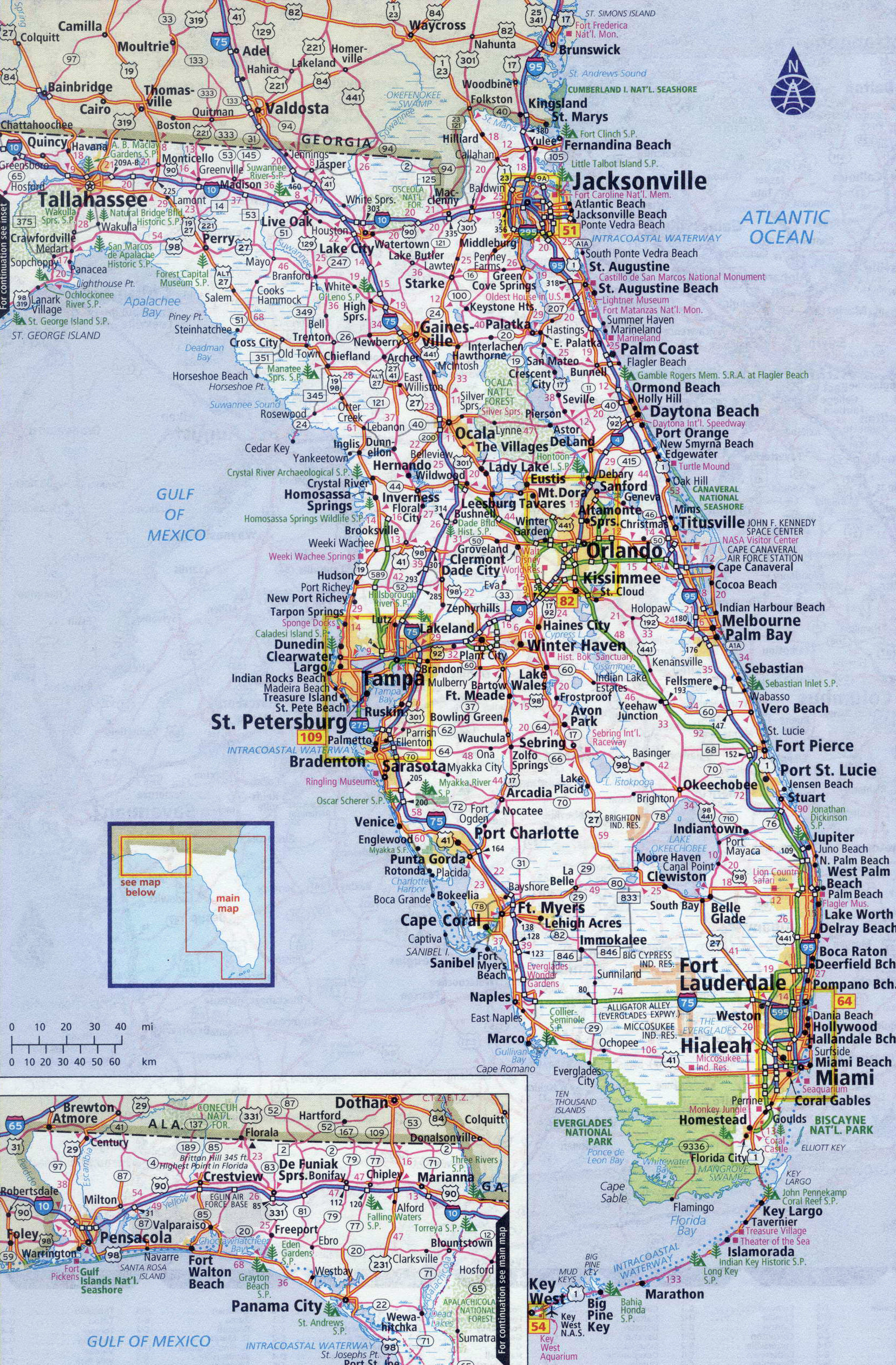 Large Detailed Roads And Highways Map Of Florida State With All inside Road Map of Florida East Coast