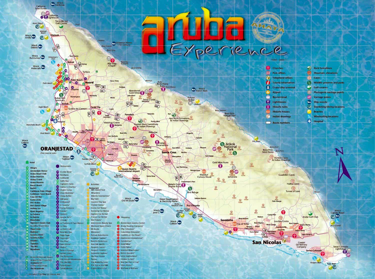 Large Tourist Map Of Aruba | Aruba | North America | Mapsland intended for Map of Aruba Beaches and Hotels