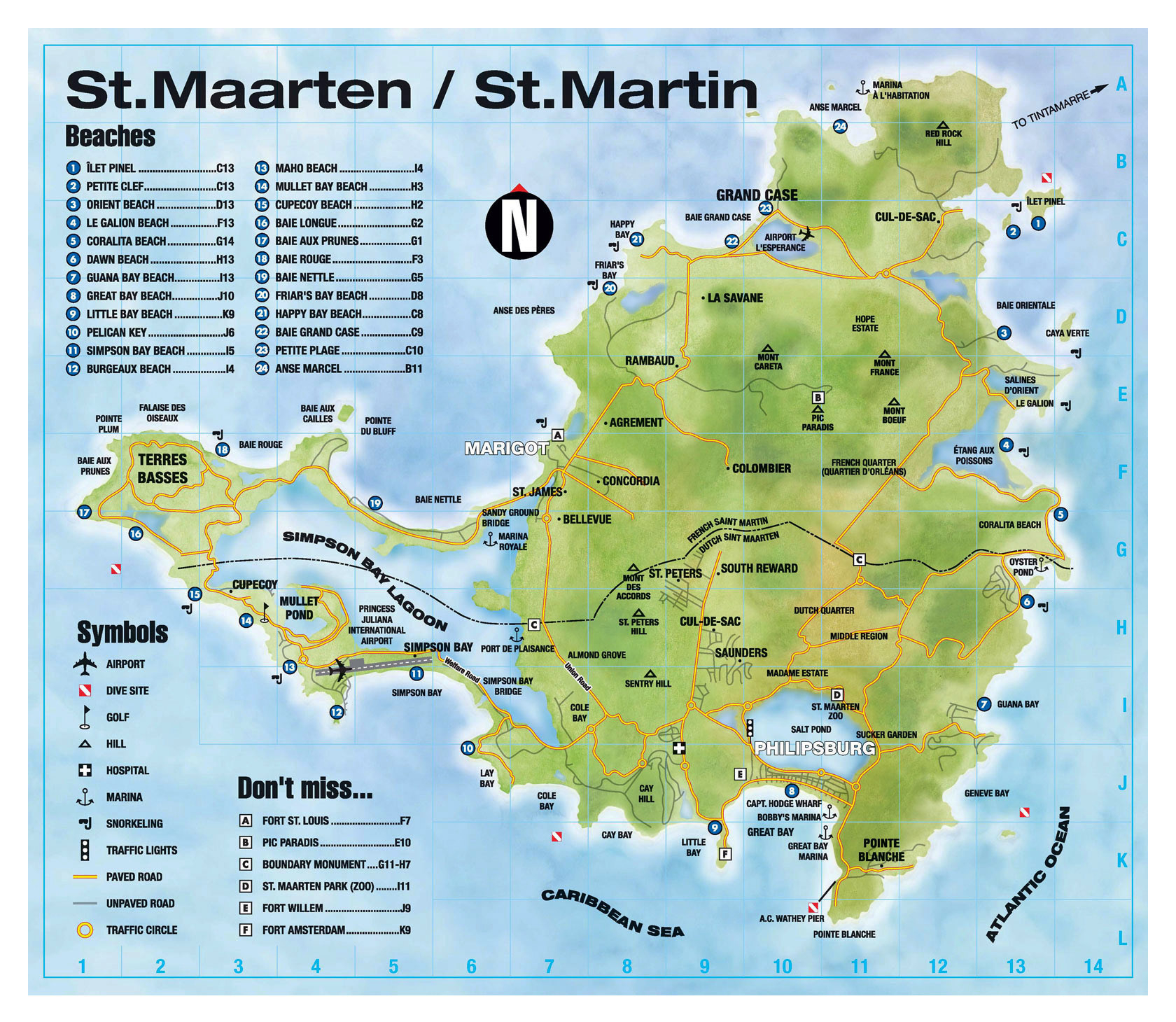 Large Tourist Map Of Sint Maarten, Saint Martin With Other Marks intended for Map of St Maarten Beaches