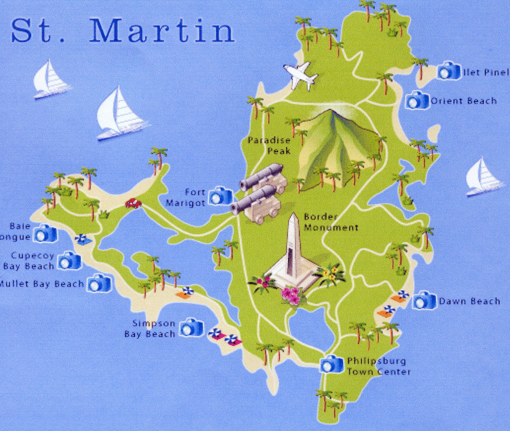 Large Travel Map Of St. Martin | Saint Martin | North America with regard to Map of St Martin Beaches