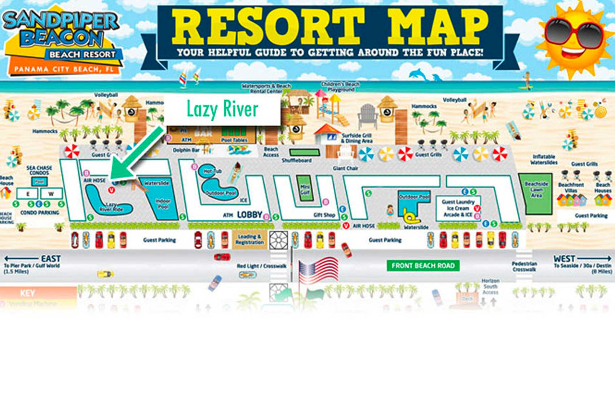 Lazy River - Sandpiper Beacon Beach Resort | Panama City Beach for Panama City Beach Hotel Map